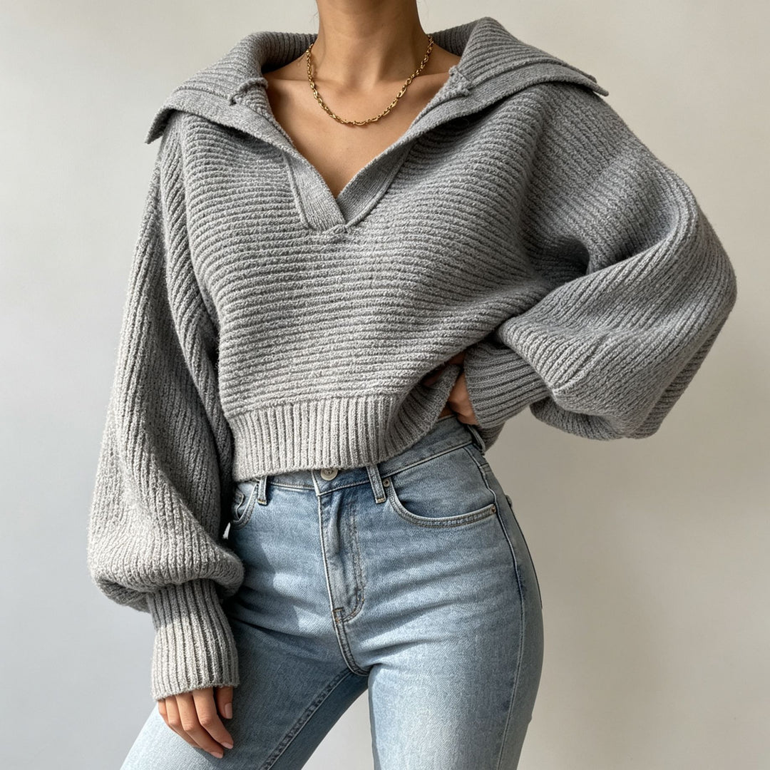 Damen Oversize-Strickpullover mit Matrosenkragen und tiefem V-Ausschnitt – Mavelle