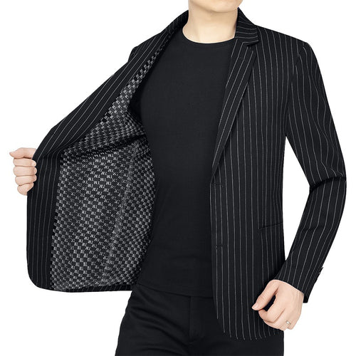 Herren Nadelstreifen-Sakko Slim-Fit mit kontrastivem Innenfutter – Tianoro