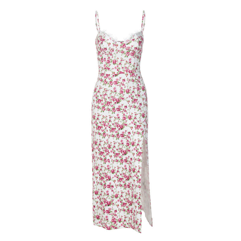 Damen Blumengebürtetes Midi-Kleid mit elegantem Schlitz Echo Archiv