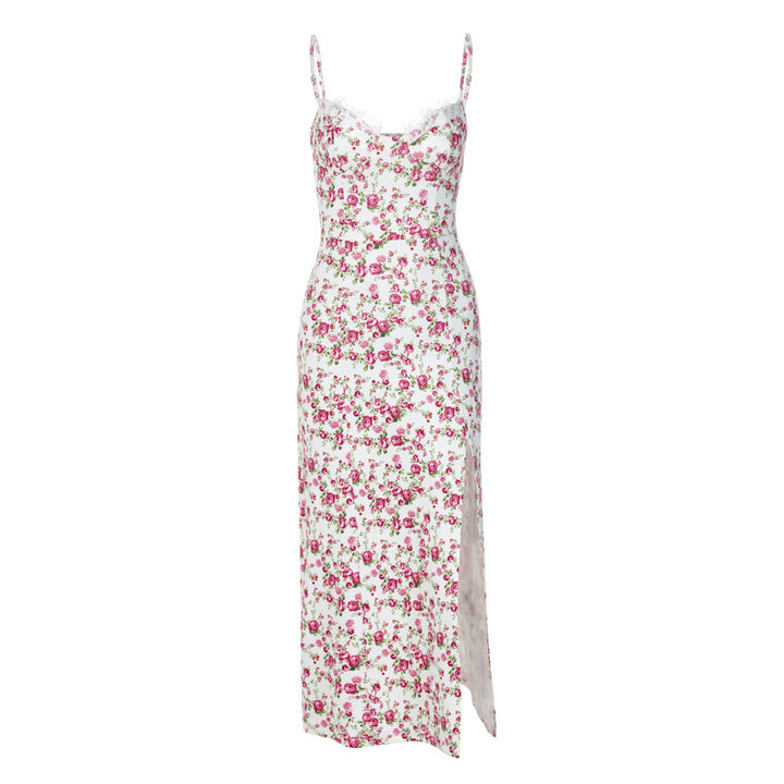 Damen Blumengebürtetes Midi-Kleid mit elegantem Schlitz Echo Archiv