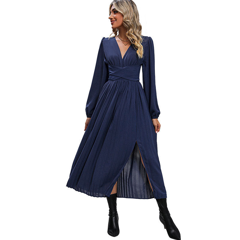 Damen Langes Viskose-Maxikleid mit Wickel-Taille, tiefem V‑Ausschnitt und hohem Beinschlitz Echoarchiv