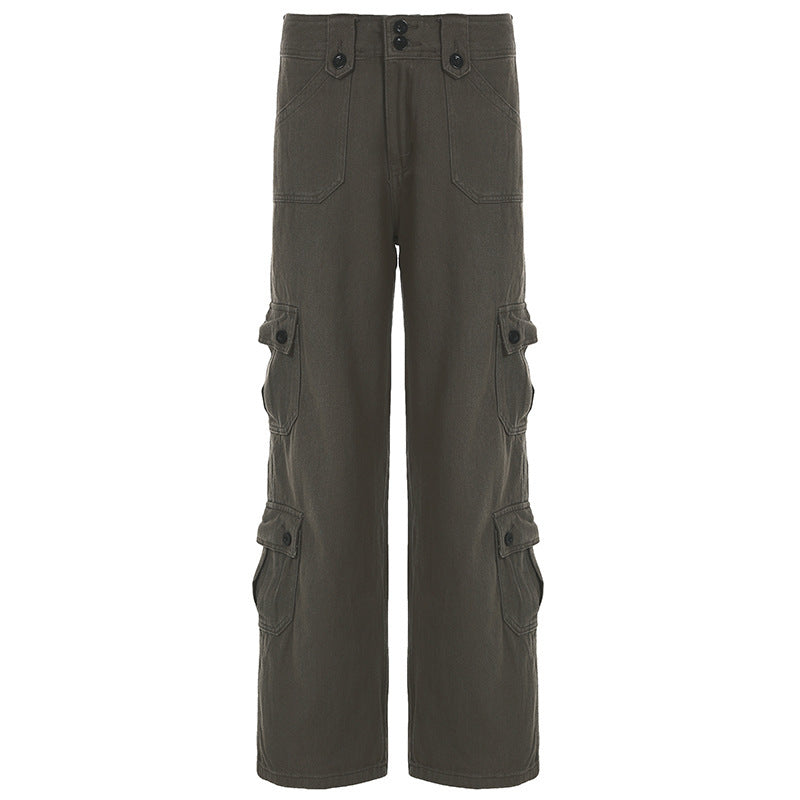 Damen Cargo-Hose mit hoher Taille, weitem Bein und mehreren Klappentaschen – Avélisse