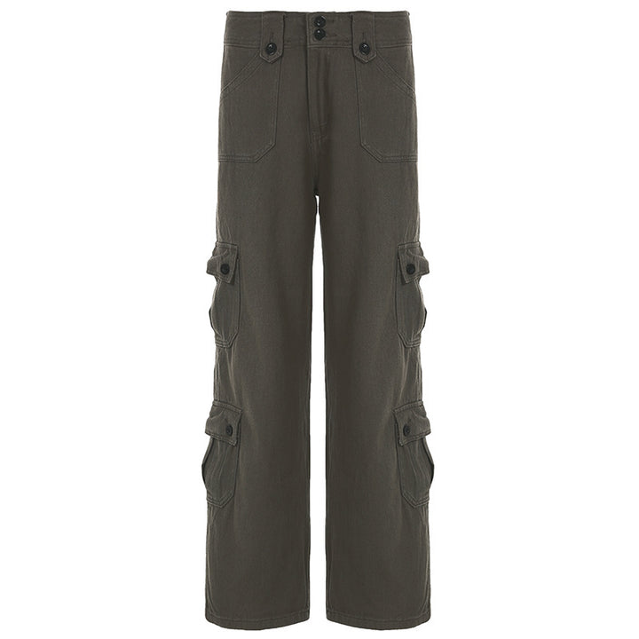 Damen Cargo-Hose mit hoher Taille, weitem Bein und mehreren Klappentaschen – Avélisse