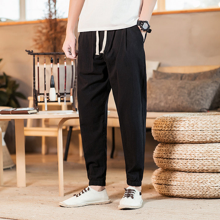 Herren nan leichte Baumwoll-Leinen Jogginghose mit Kordelzug elastischen Bündchen und Seitentaschen Echo Archiv