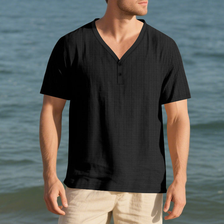 Herren lässiges Kurzarm-Henley-Shirt mit strukturierter Oberfläche Echoarchiv