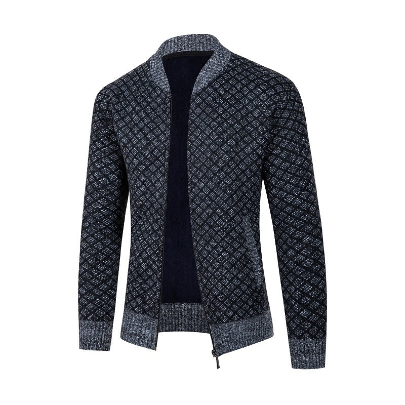 Herren Strickjacke mit modernem Rautenmuster und Reißverschluss Echoarchiv