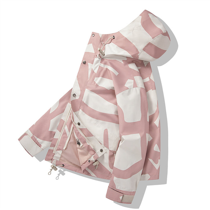 Damen stilvolle Übergangsjacke mit Kapuze und einzigartigem Druck Echo Archive