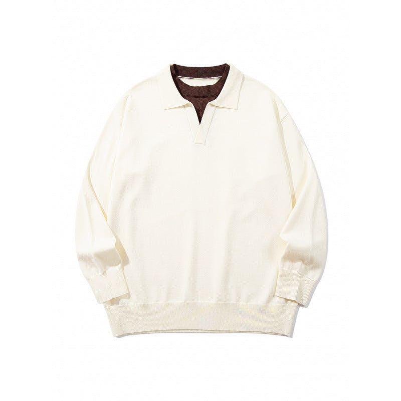 Unisex Oversize-Feinstrickpullover mit offenem Henley-Ausschnitt und kontrastiertem Innenkragen Echo Archiv