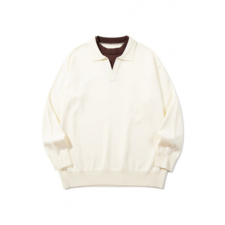Unisex Oversize-Feinstrickpullover mit offenem Henley-Ausschnitt und kontrastiertem Innenkragen Echo Archiv