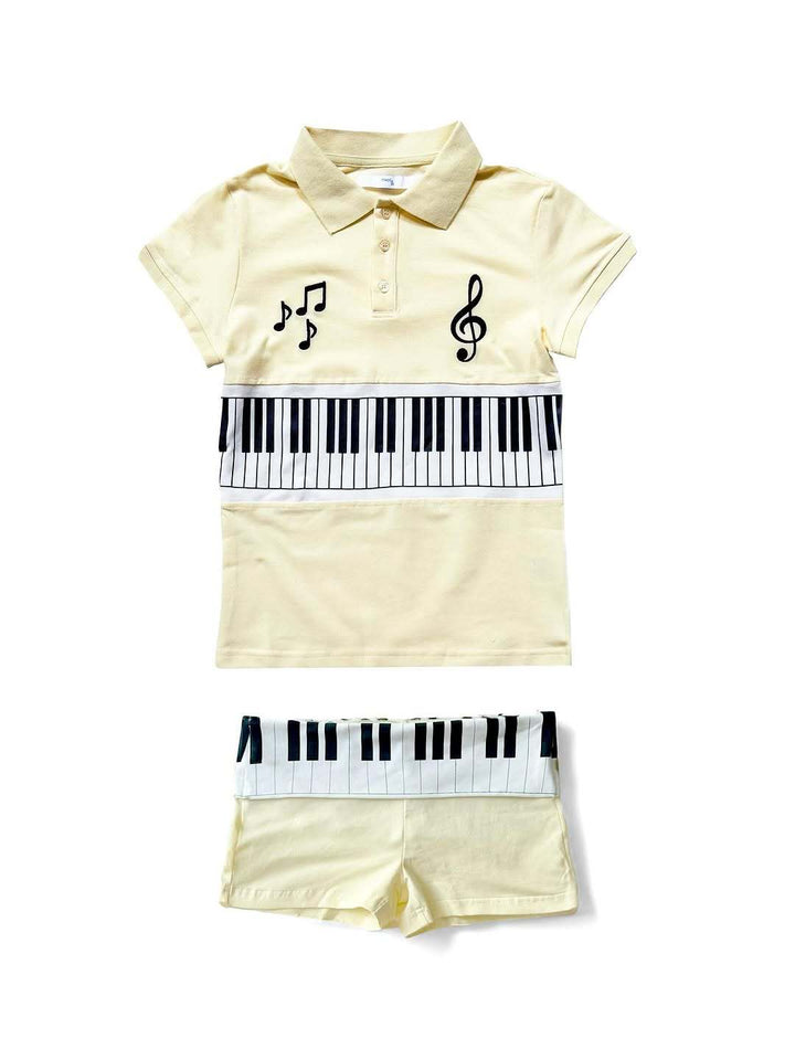 Damen Poloshirt und Shorts Set mit musikalischem Design Echo Archiv
