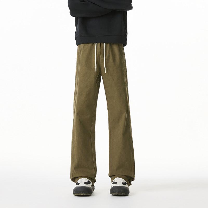 Herren Locker geschnittene Baumwoll-Canvas-Hose mit Tunnelzugbund, geradem Bein und Ziernaht-Details Echo Archiv