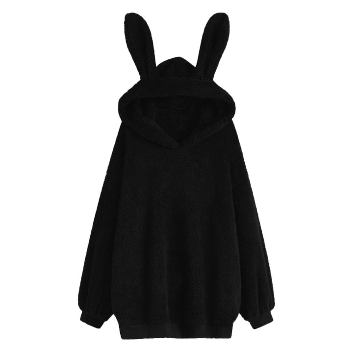 Damen flauschiger Oversize-Kapuzenpullover mit langen Hasenohren und gerippten Bündchen – Auréline