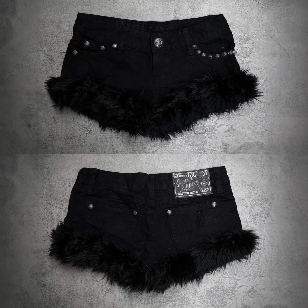 Damen Kurze Jeans mit flauschigen Saum Echo Archiv