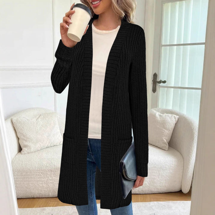 Damen Longline Rippstrick Cardigan mit Taschen Echoarchiv