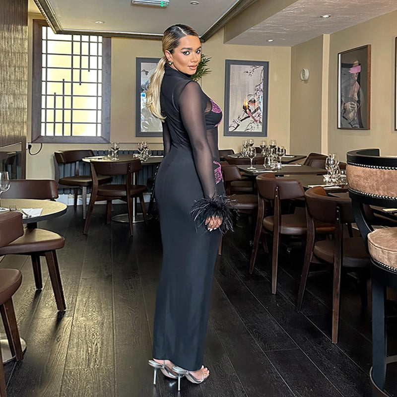 Damen Transparente Maxi-Robe mit kunstvollen Schmetterlingsdetails Echo Archiv