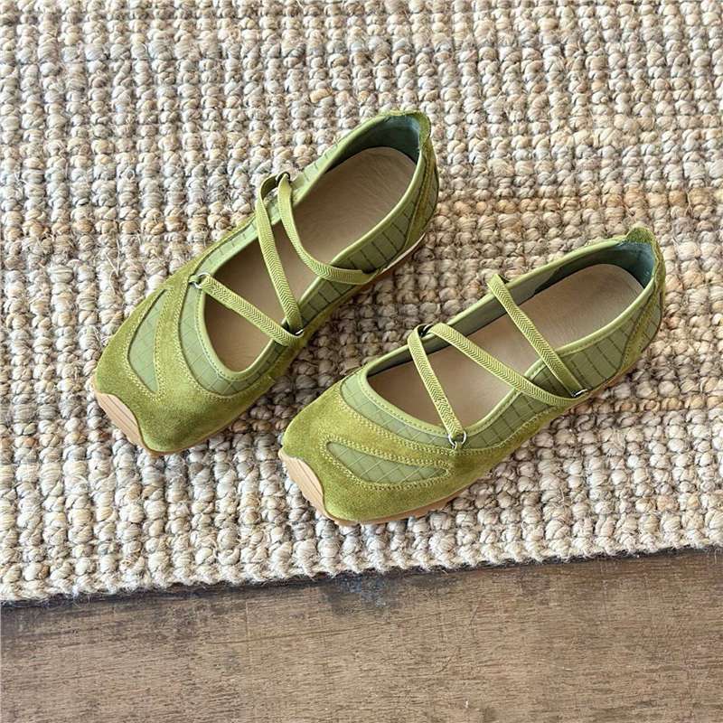 Damen Ballerina-Slipper mit Kreuzriemchen, Wildleder- und Krokostruktur – Lioré