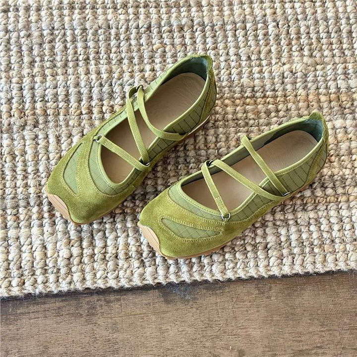 Damen Ballerina-Slipper mit Kreuzriemchen, Wildleder- und Krokostruktur – Lioré