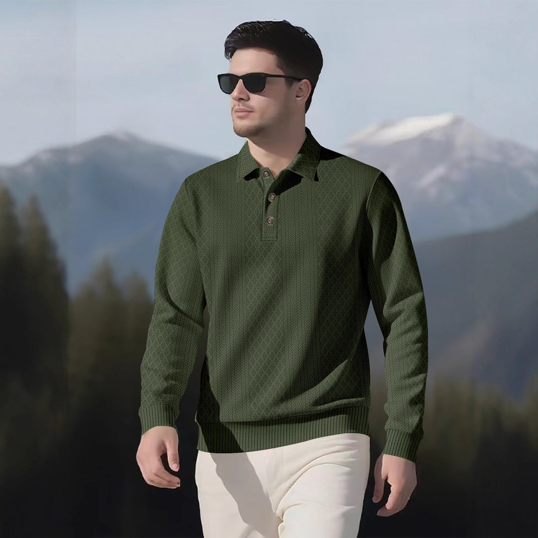 Herren Langarm-Polohemd mit strukturiertem Design und modischen Knöpfen Echoarchiv