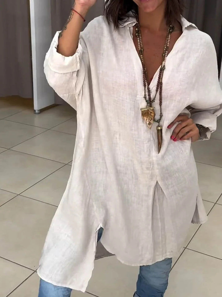 Damen Leinen Tunika mit asymmetrischem Schnitt und eleganten Details Echoarchiv