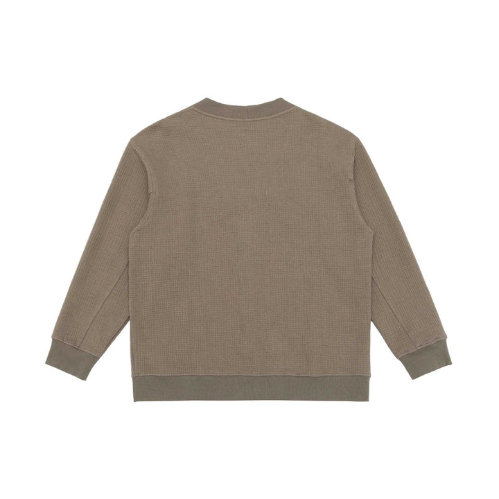 Unisex Waffelstruktur-Cardigan mit V-Ausschnitt, Knopfleiste und aufgesetzten Eingrifftaschen Echoarchiv
