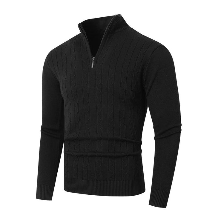 Herren nan gerippter Halbzip-Pullover mit Zopfmuster, Stehkragen und schmaler Passform Echo Archiv