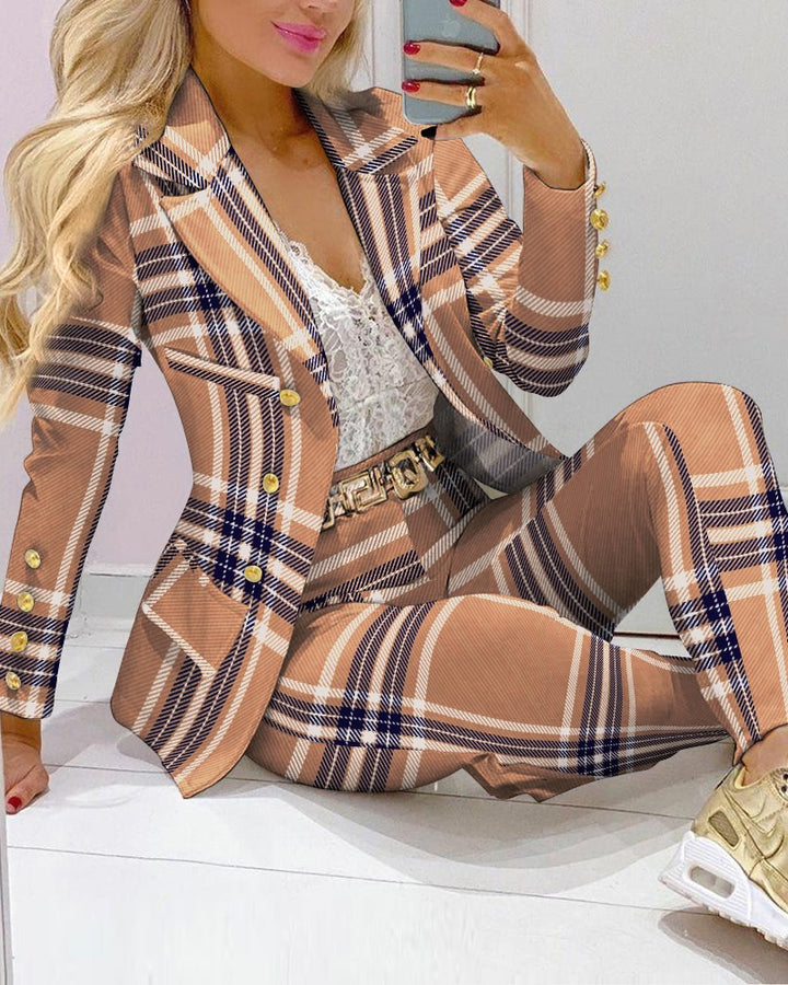 Damen Zweiteiliges Blazer-und-Hose-Set mit Schmetterlingsprint und glamourösem Glitzereffekt – Valéne
