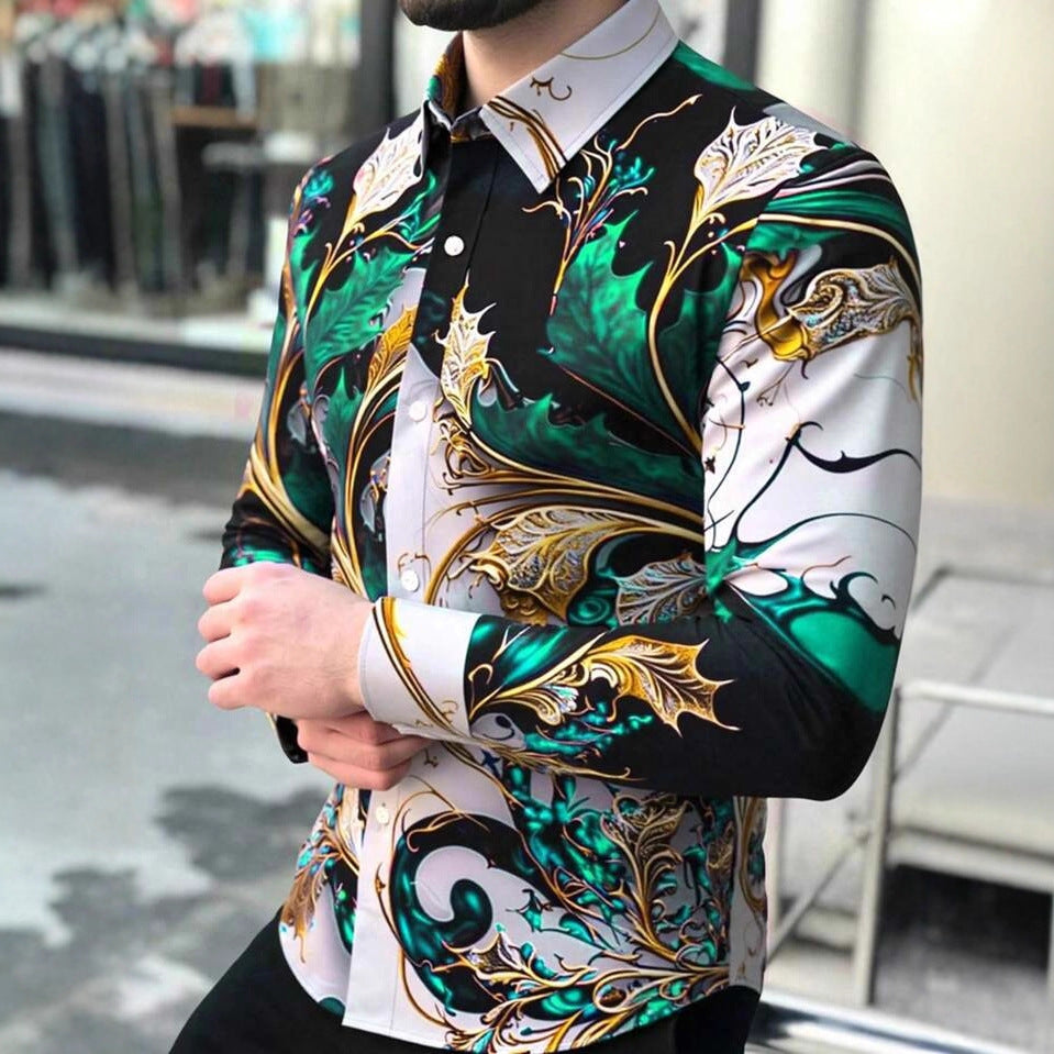 Herren Langarmhemd mit luxuriösem Barock-Muster Echoarchiv