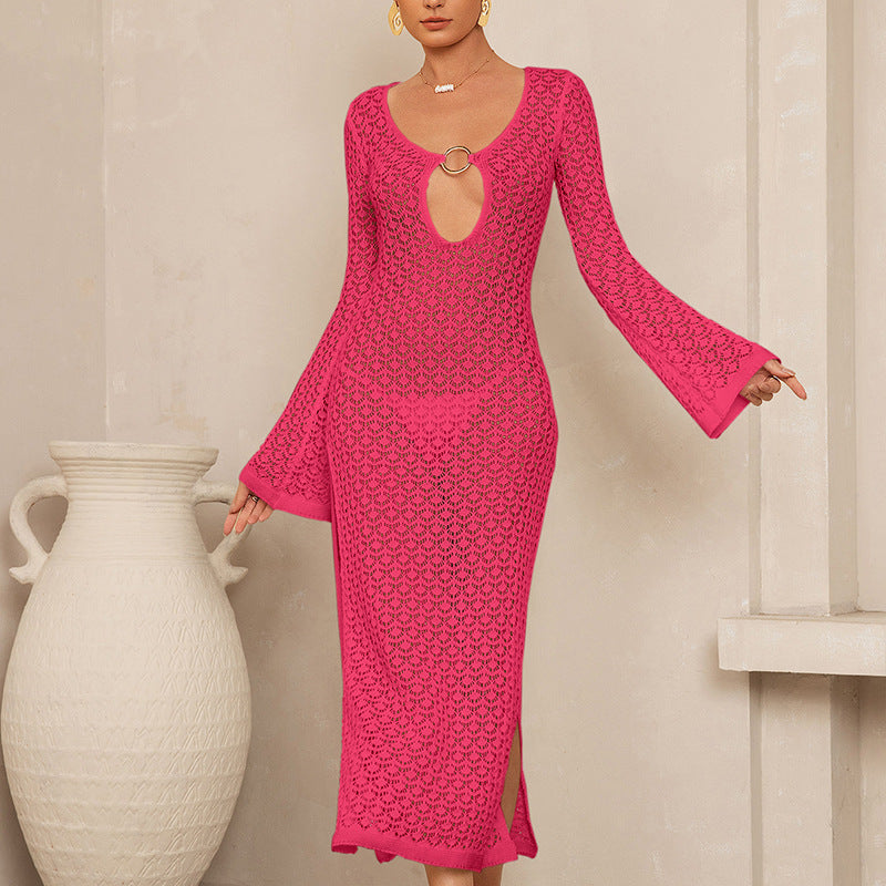 Damen Elegantes Häkelkleid mit tiefem Ausschnitt und weiten Ärmeln Echo Archiv