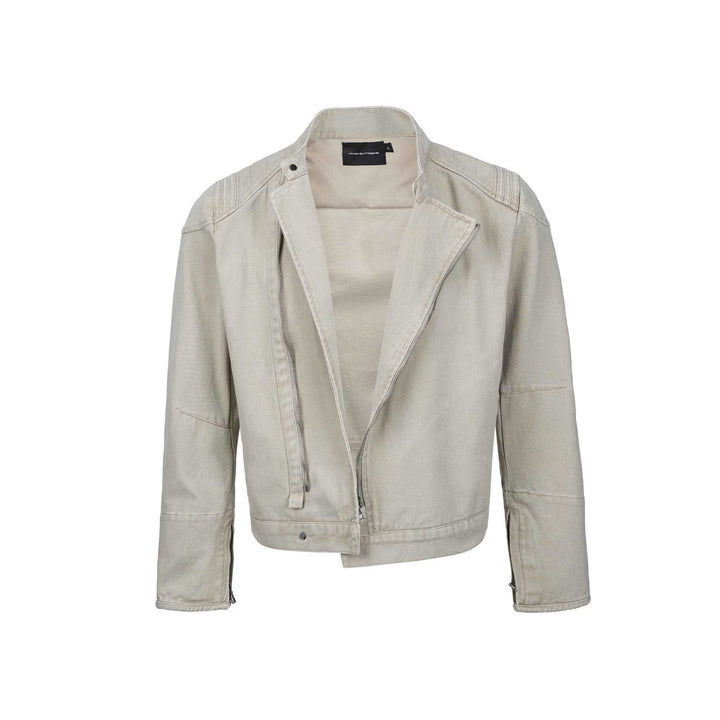 Herren Kurz geschnittener asymmetrischer Canvas-Bikerblouson mit Funnelkragen und Reißverschluss-Detail Echoarchiv