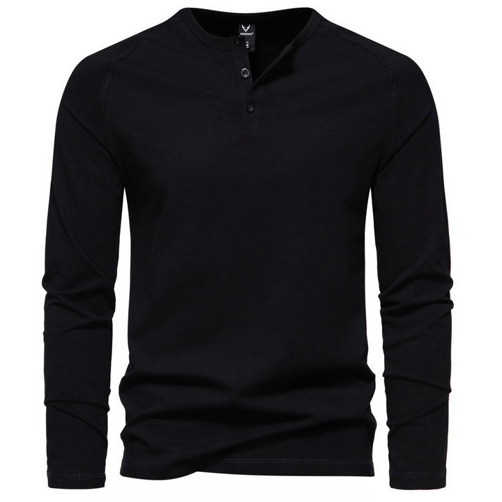 Herren nan langärmeliges Henley-Shirt aus Baumwollmischung mit Knopfleiste und schmaler Schnitt Echo Archiv