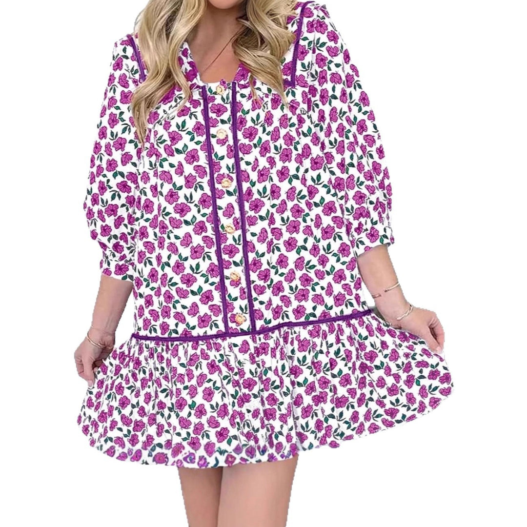 Damen Florales Mini-Hemdkleid mit übergroßem Matrosenkragen Echo Archiv