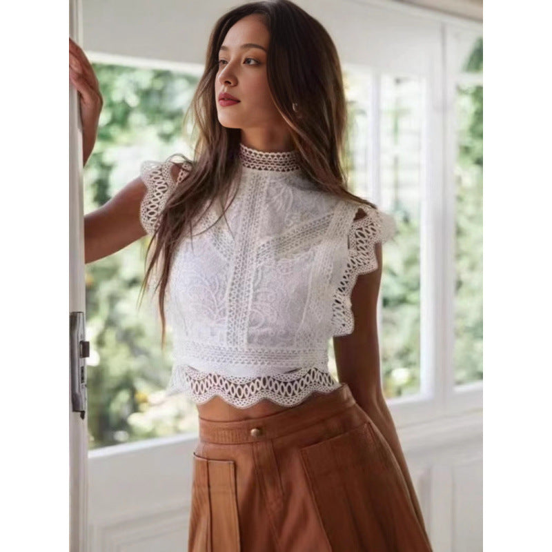 Damen Spitze Detail kurze Bluse Echoarchiv