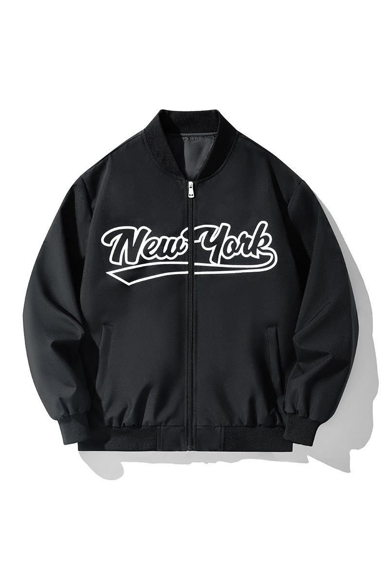Herren Bomberjacke im College-Stil mit Script-Frontprint und Rippbündchen Echo Archiv