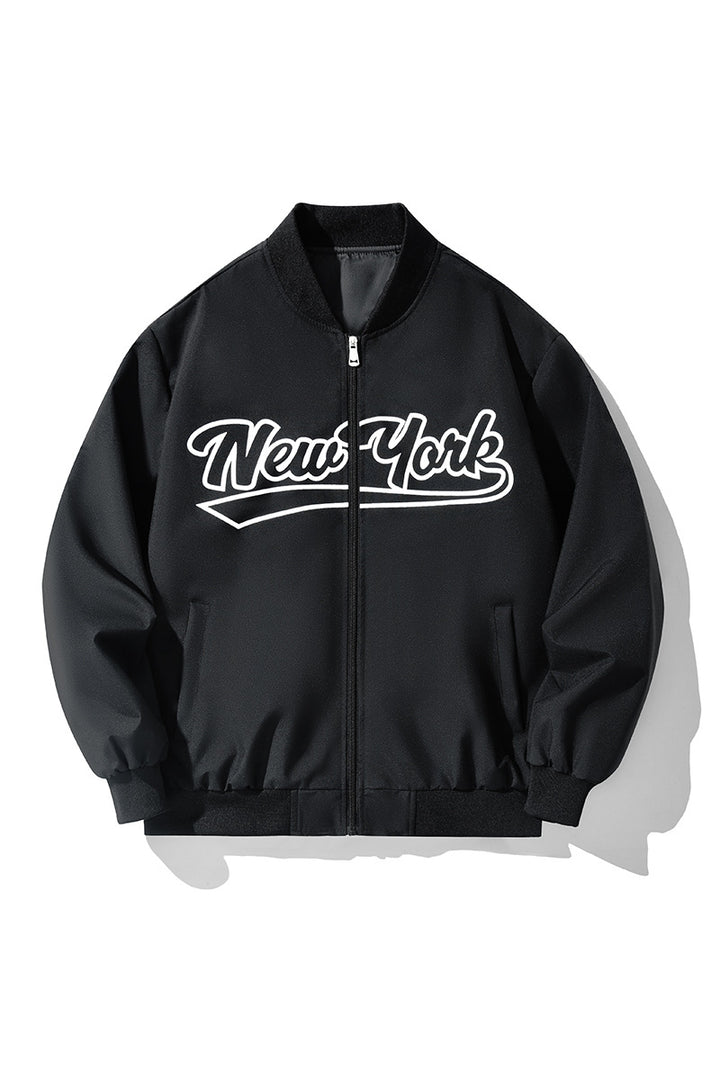 Herren Bomberjacke im College-Stil mit Script-Frontprint und Rippbündchen Echo Archiv