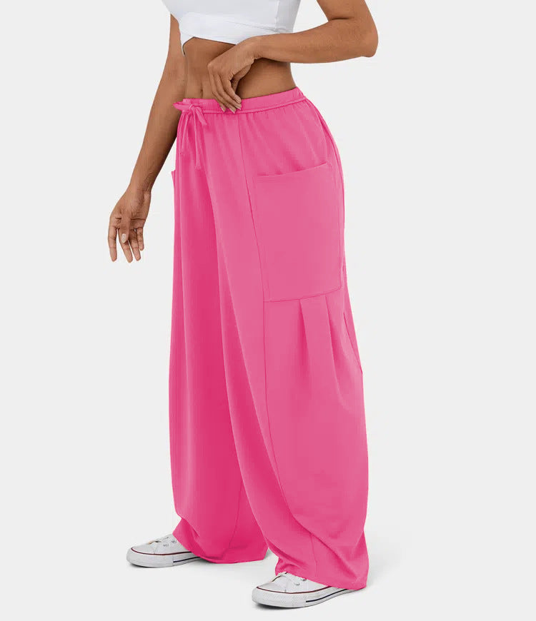 Damen Weite Relax‑Hose mit hohem Elastikbund, Tunnelzug und großen Cargo-Taschen – Avérine