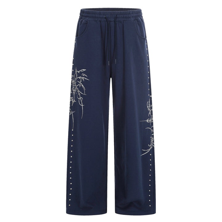 Damen Weite Sweatpants mit Tunnelzug, Ziernieten und grafischem Print Echoarchiv