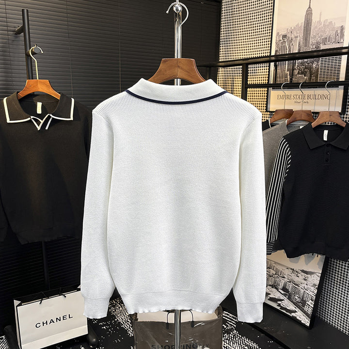 Herren Feinstrick-Polo-Pullover mit Kontrastpaspel und Hemdkragen Echoarchiv