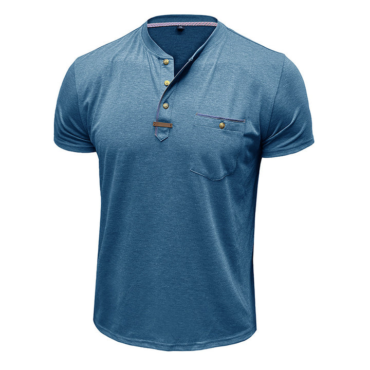Herren Kurzarm-Henley T-Shirt mit modischen Akzenten Echoarchiv