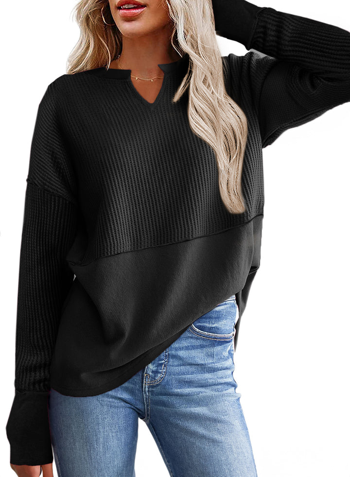Damen Oversize-Pullover mit Waffle-Struktur, V-Notch und überschnittener Schulter Echo Archiv