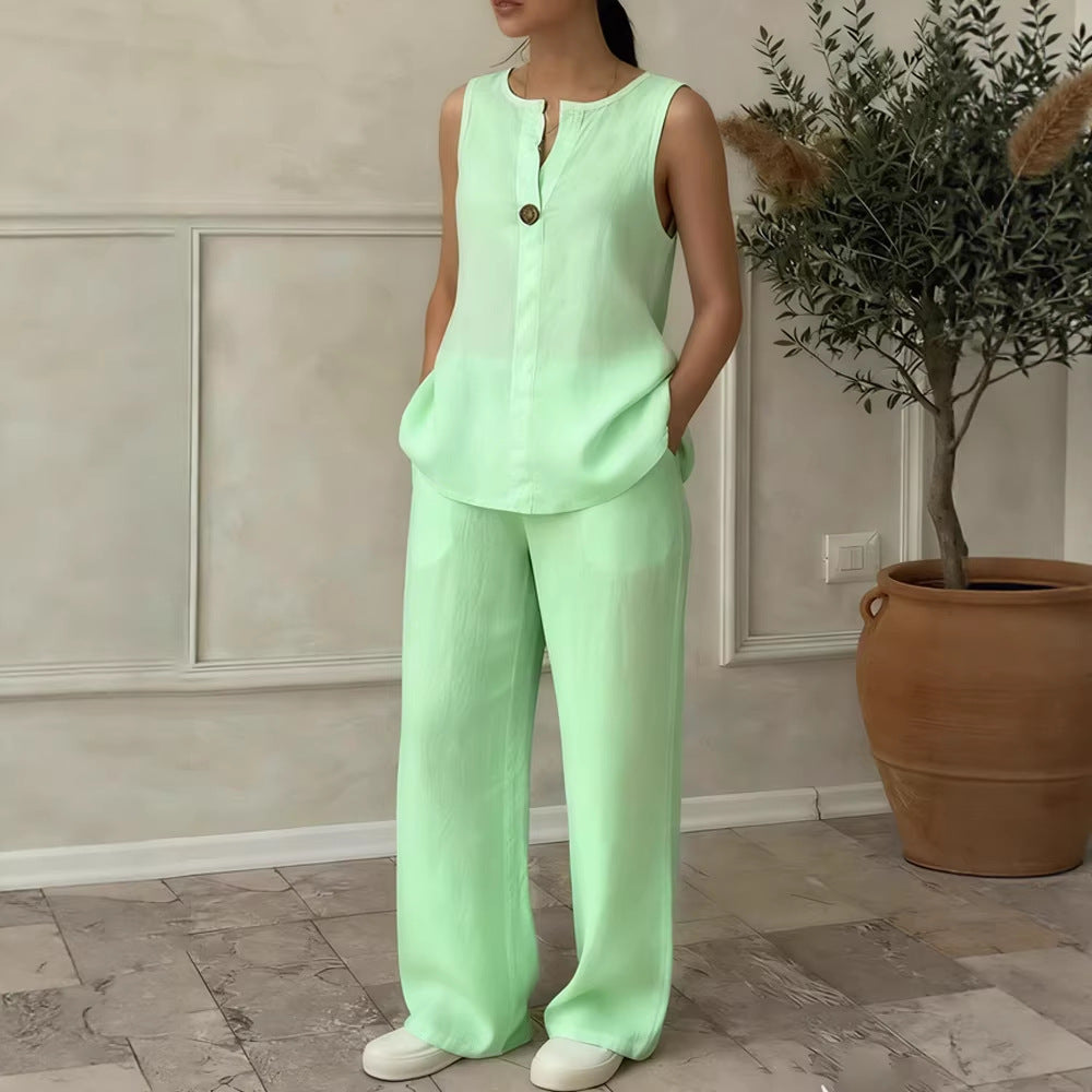 Damen Leinen Set mit elegantem Knopfdetail Echo Archiv