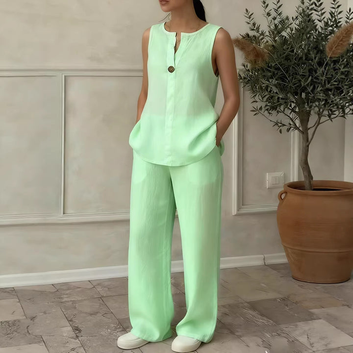 Damen Leinen Set mit elegantem Knopfdetail Echo Archiv