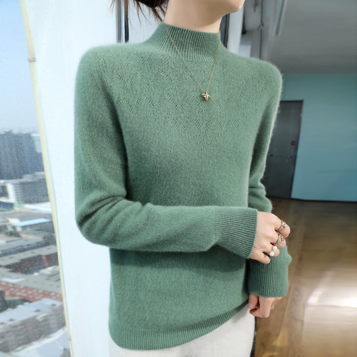 Damen Schlanker minimalistischer Stehkragen-Feinstrickpullover mit geripptem Hals Echoarchiv