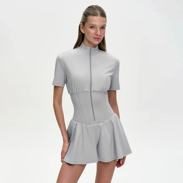 Damen sportive Kurzoverall mit hohem Kragen und Reißverschluss Echo Archiv