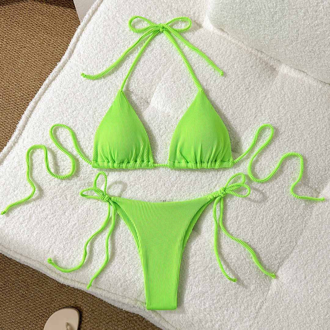 Damen Triangel-Bikini mit elastischen Bindebändern und Ripp-Optik Echo Archiv