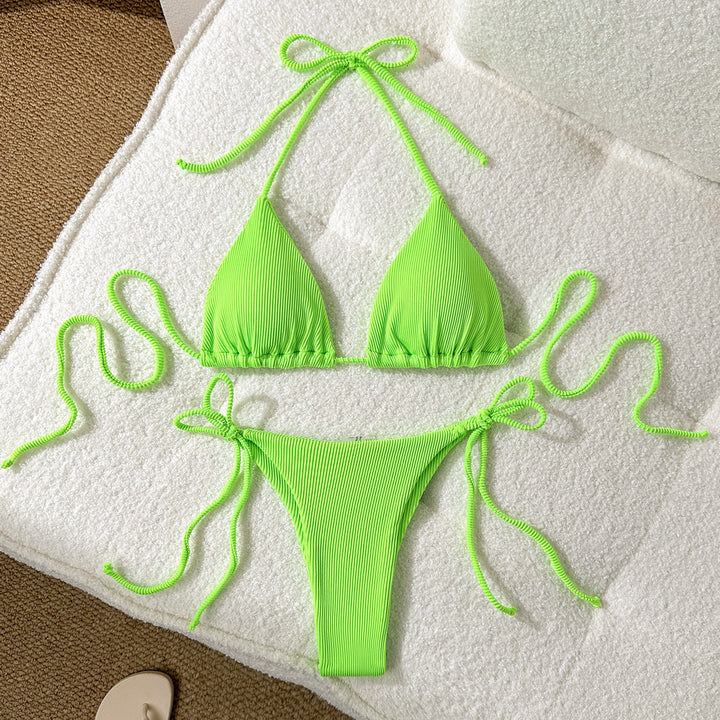 Damen Triangel-Bikini mit elastischen Bindebändern und Ripp-Optik Echo Archiv