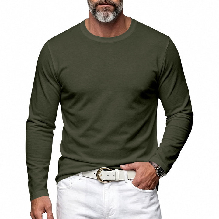 Herren Slim-Fit Baumwoll-Langarmshirt mit Rundhalsausschnitt Echoarchiv