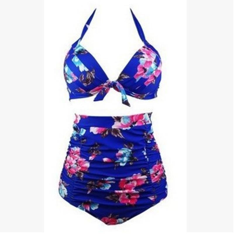 Damen Hoch tailliertes Bikini-Set mit floralem Design und Raffungen Echo Archiv
