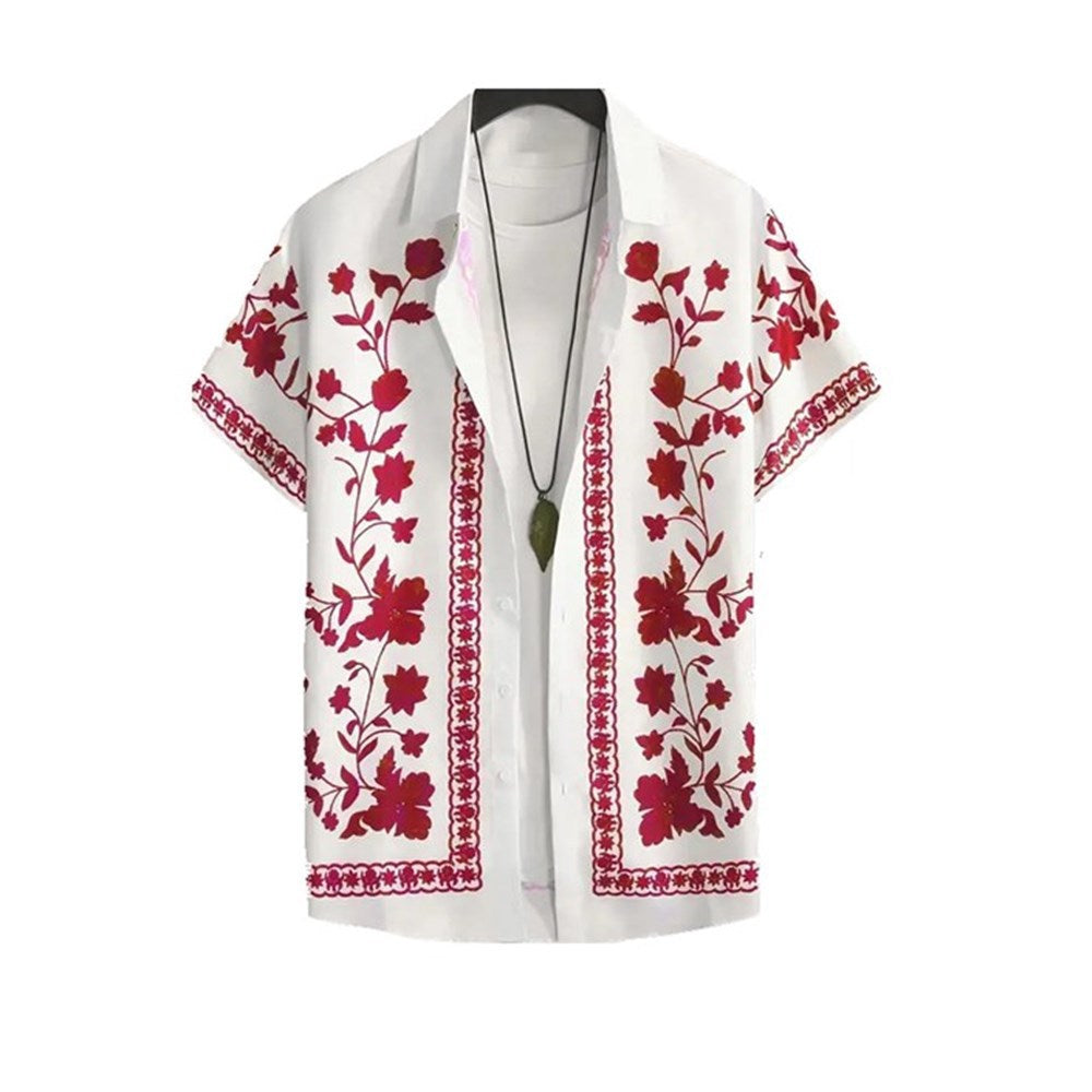 Herren Freizeithemd mit floralem Stickdesign und kurzärmeliger Passform Echoarchiv