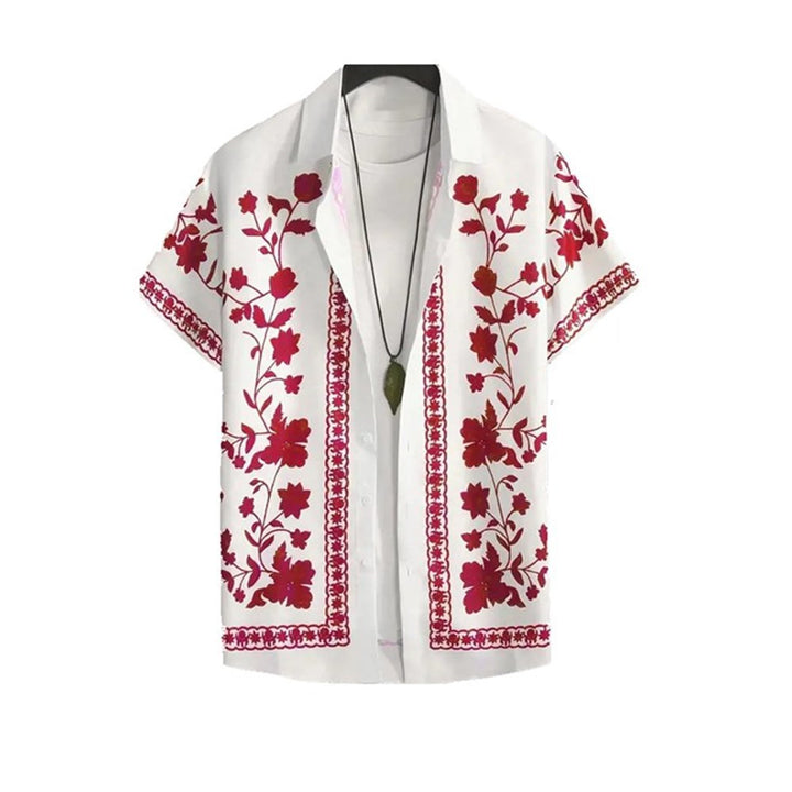 Herren Freizeithemd mit floralem Stickdesign und kurzärmeliger Passform Echoarchiv