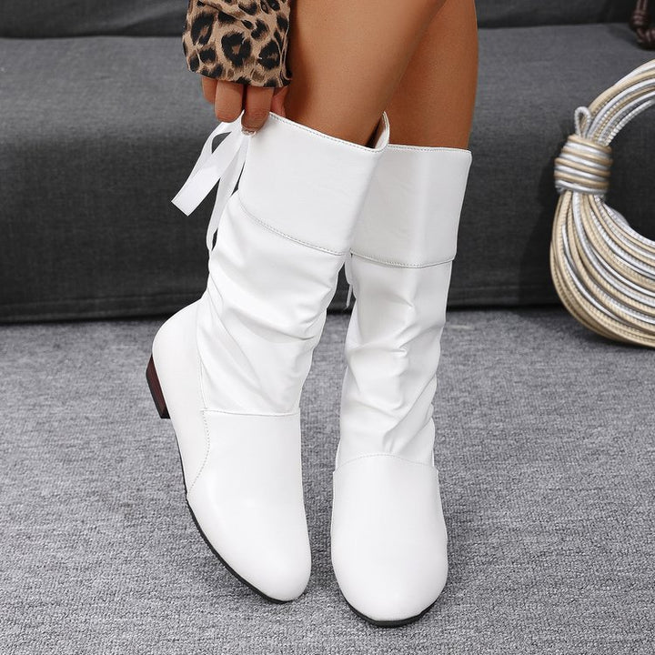 Damen nan schafthöhe Stiefel mit Raffung, rückseitiger Schnürung und niedrigem Blockabsatz Echo Archiv